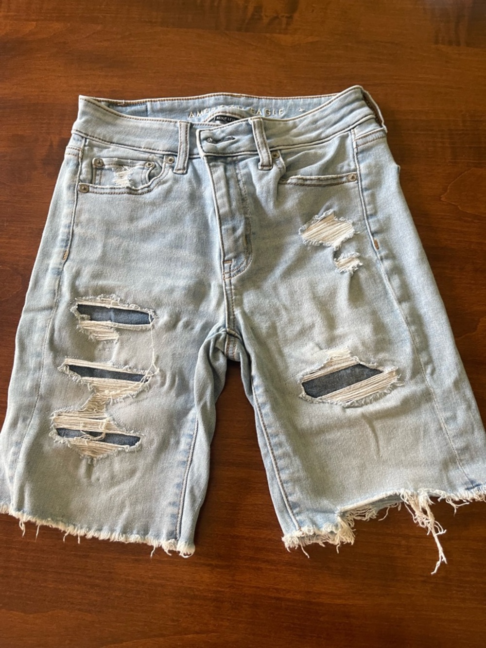 American Eagle Outfitters Light Wash Distressed Denim Bermuda Shorts